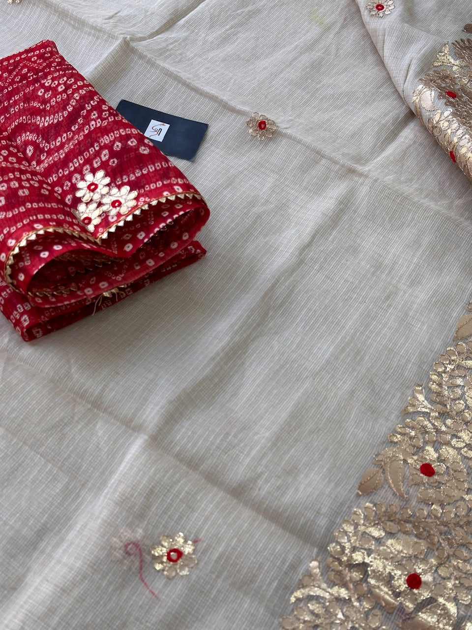 Jaipuri Gota Patti Embroidered Kota Cotton Doria Saree