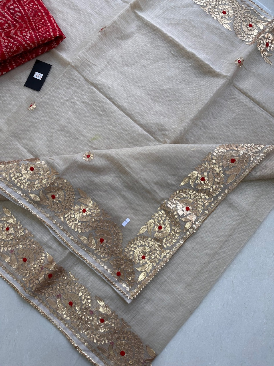 Jaipuri Gota Patti Embroidered Kota Cotton Doria Saree