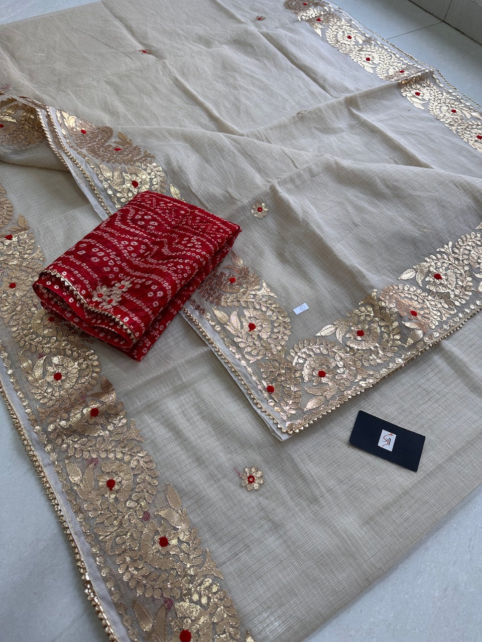 Jaipuri Gota Patti Embroidered Kota Cotton Doria Saree