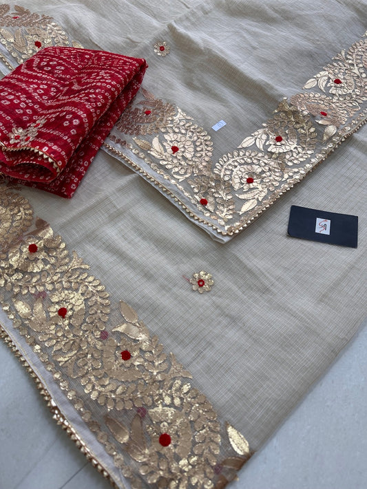 Jaipuri Gota Patti Embroidered Kota Cotton Doria Saree