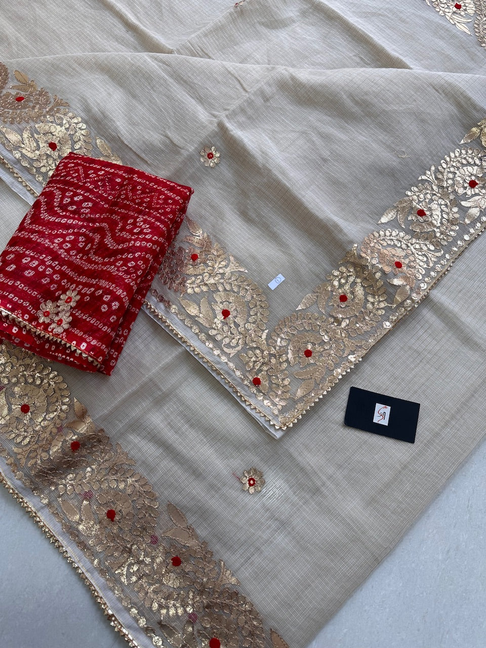 Jaipuri Gota Patti Embroidered Kota Cotton Doria Saree