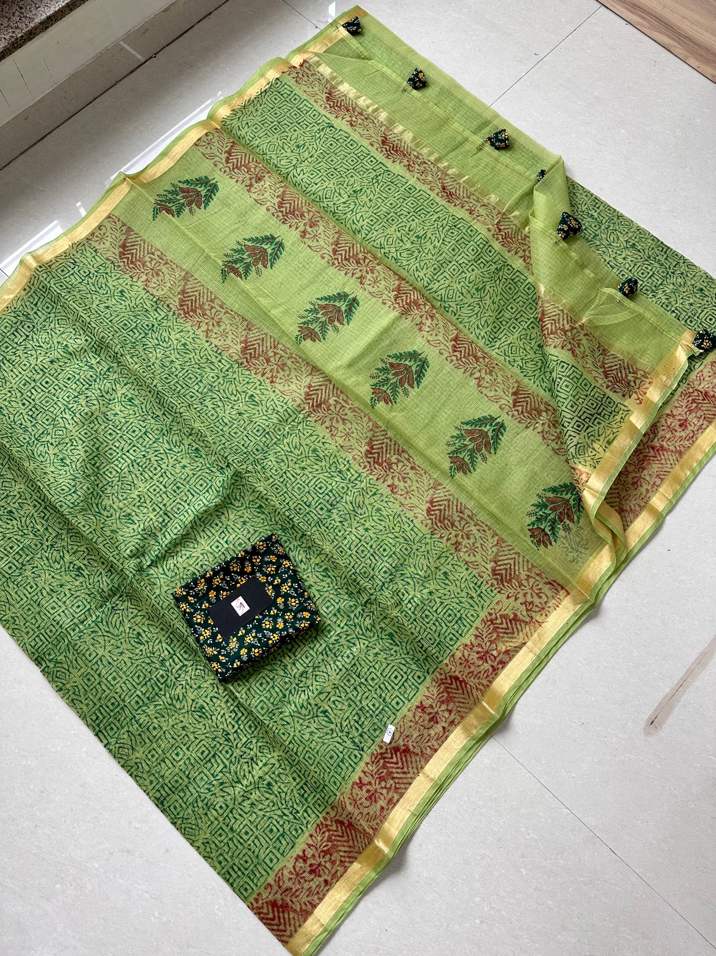 HandBlock Printed Kota Cotton Doria Saree