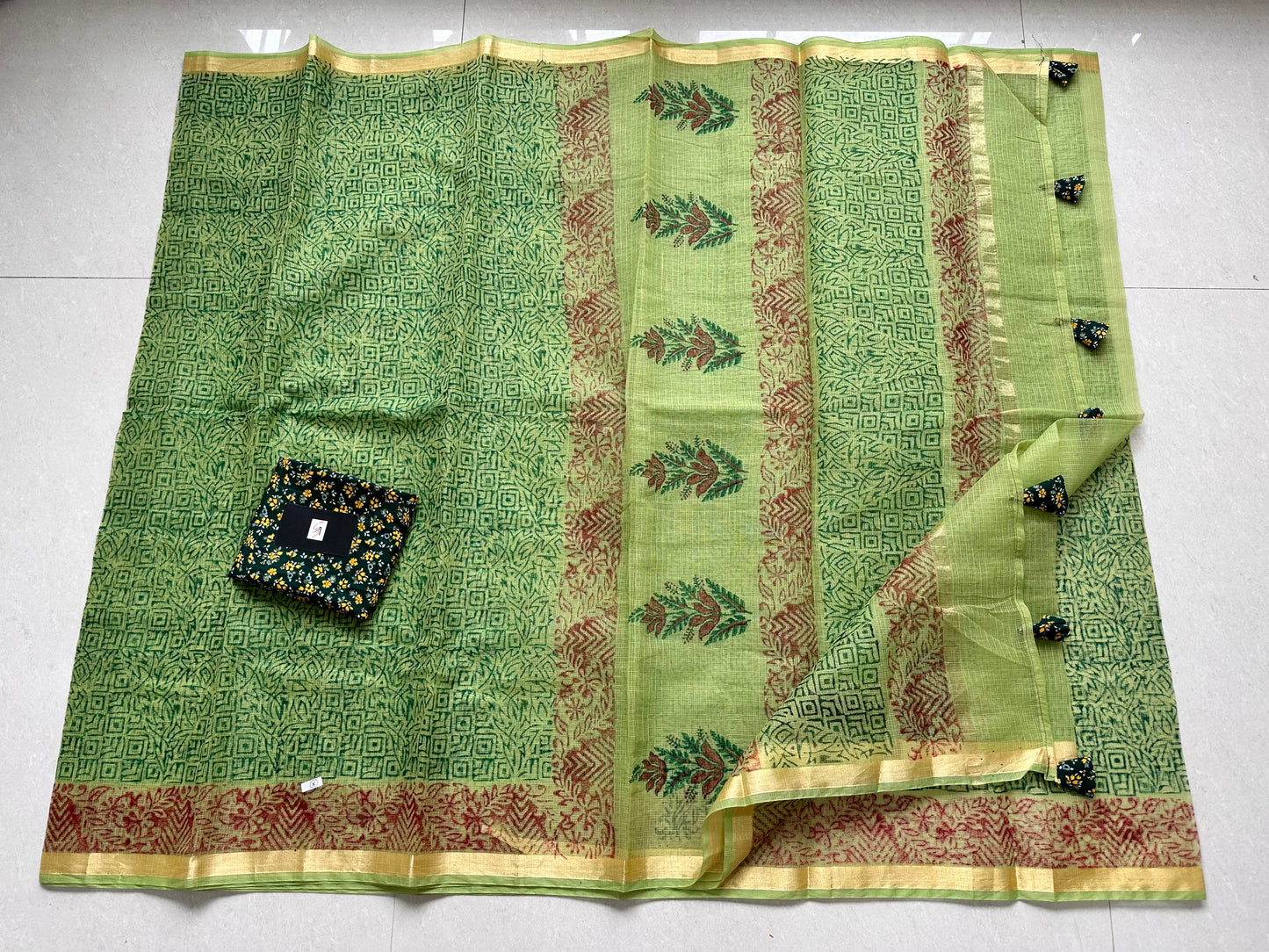 HandBlock Printed Kota Cotton Doria Saree