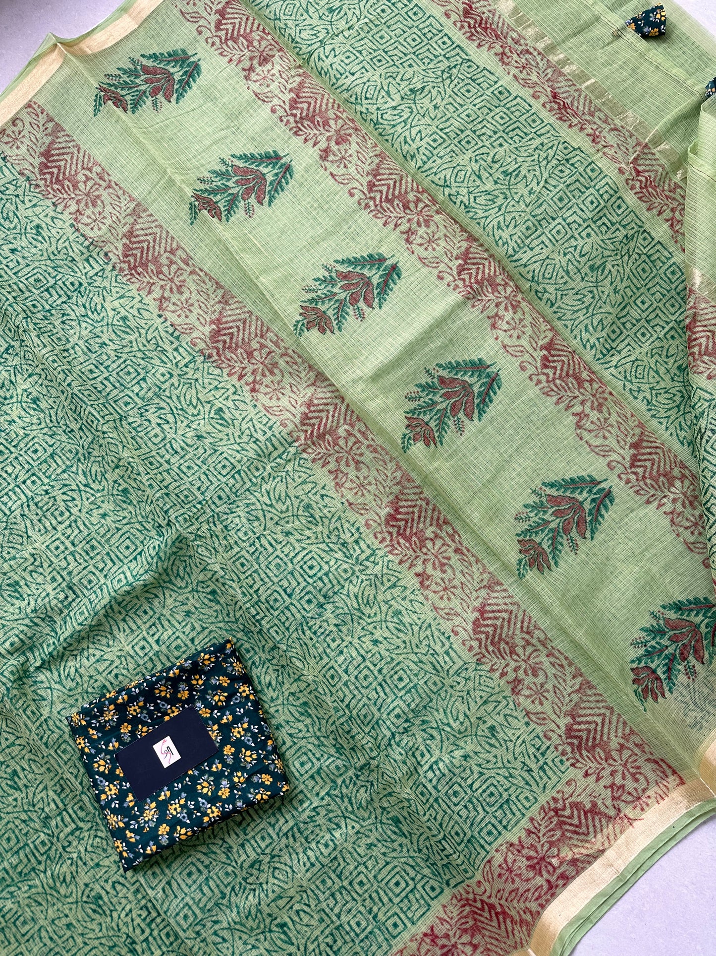 HandBlock Printed Kota Cotton Doria Saree