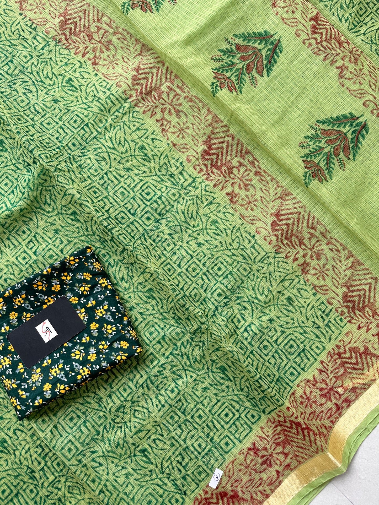 HandBlock Printed Kota Cotton Doria Saree