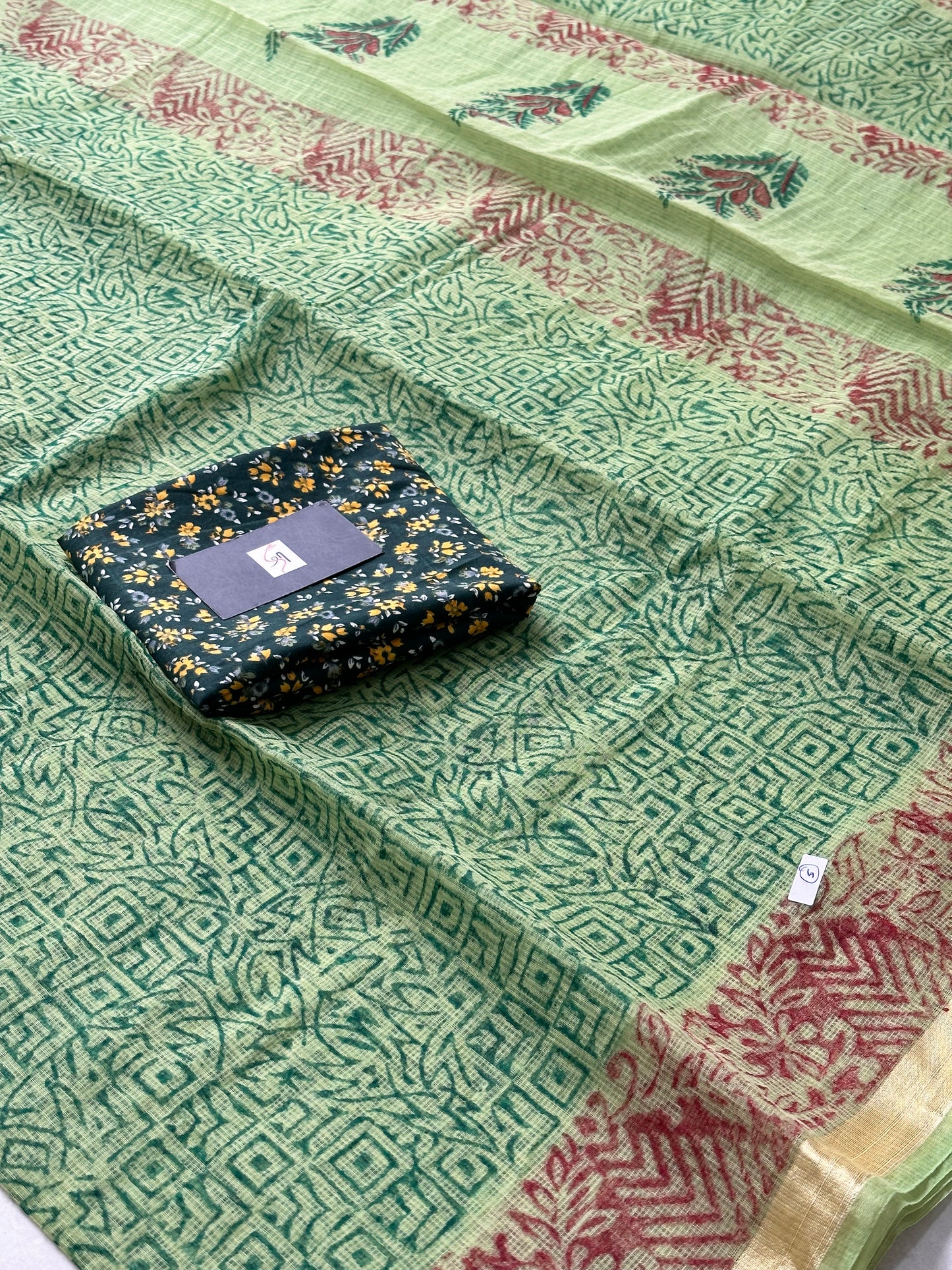 HandBlock Printed Kota Cotton Doria Saree