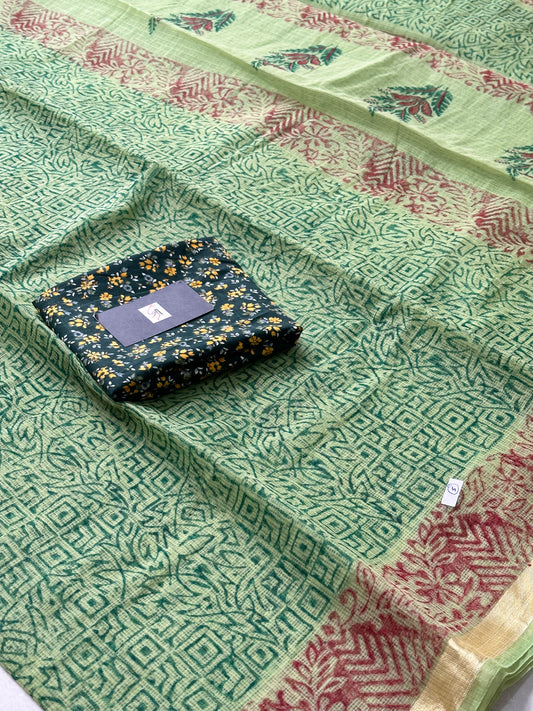 HandBlock Printed Kota Cotton Doria Saree