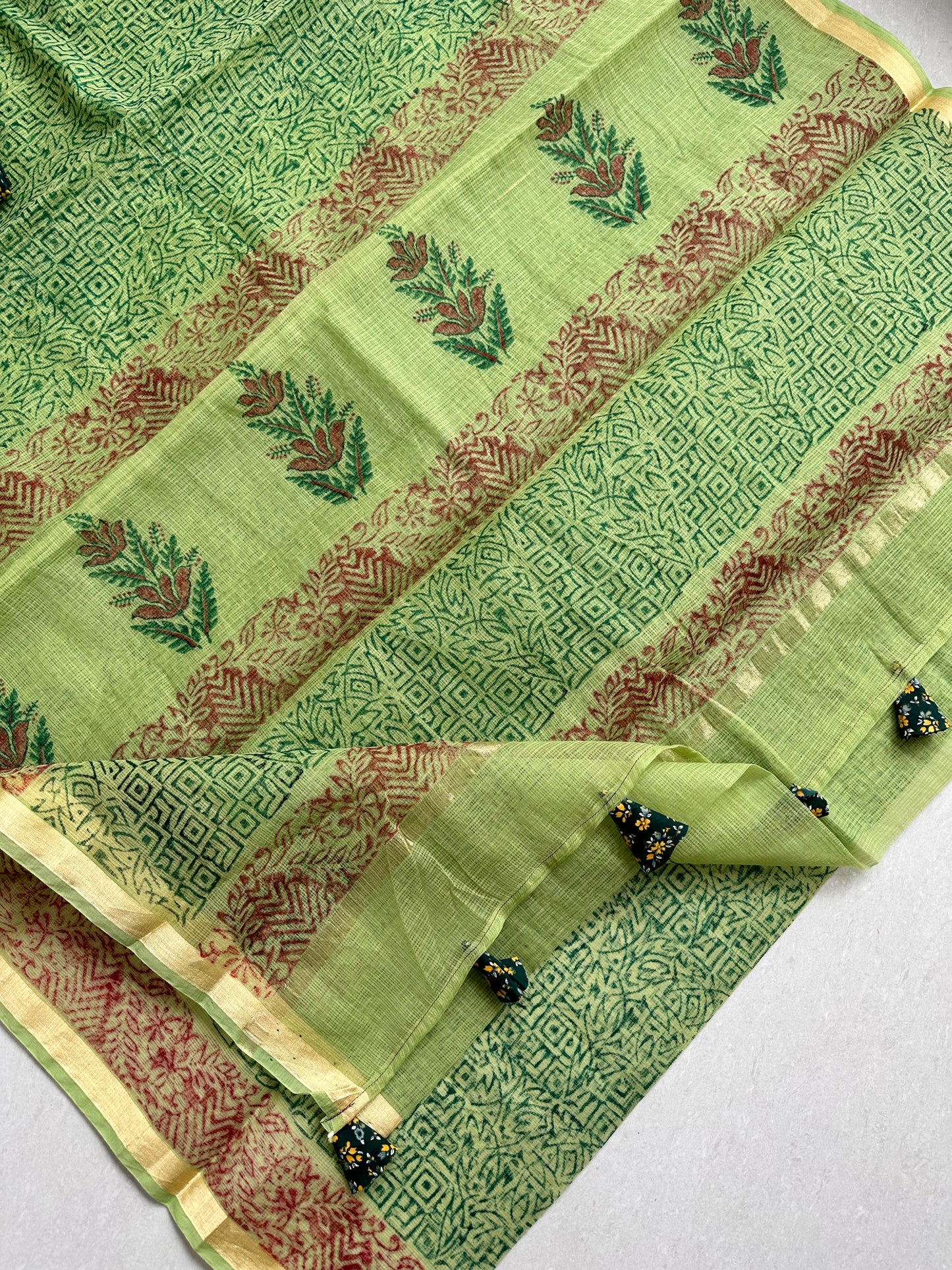 HandBlock Printed Kota Cotton Doria Saree