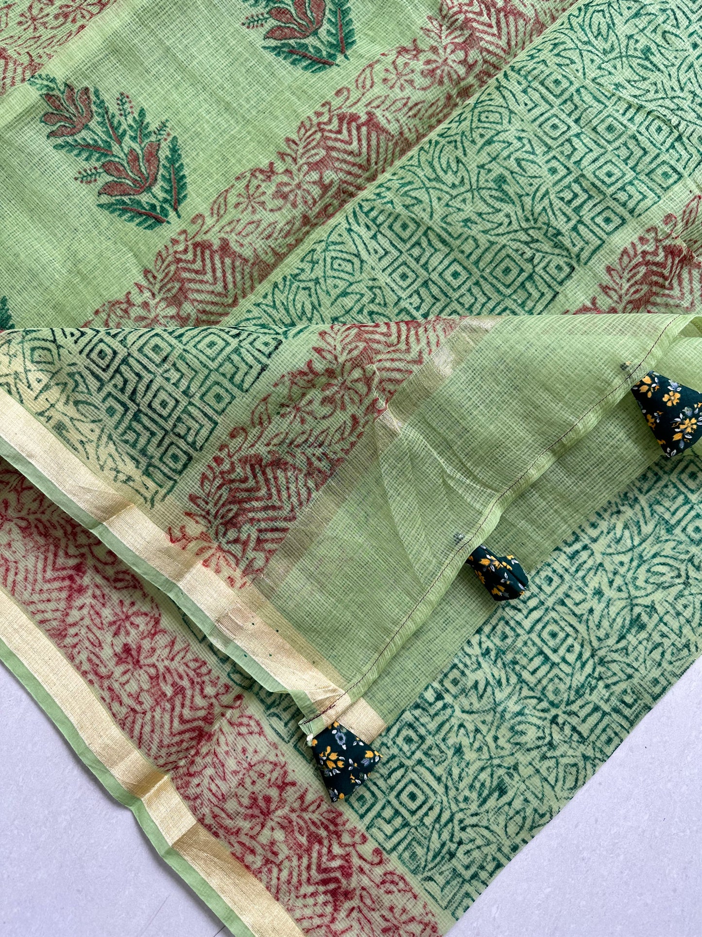 HandBlock Printed Kota Cotton Doria Saree