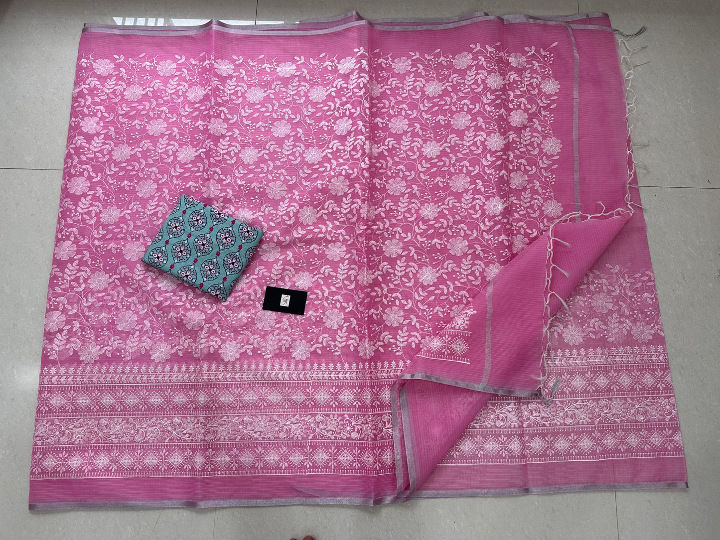 Embroidered Kota Cotton Doria Saree