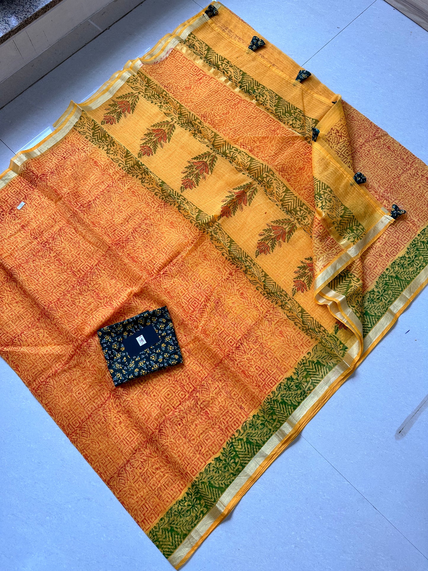 HandBlock Printed Kota Cotton Doria Saree