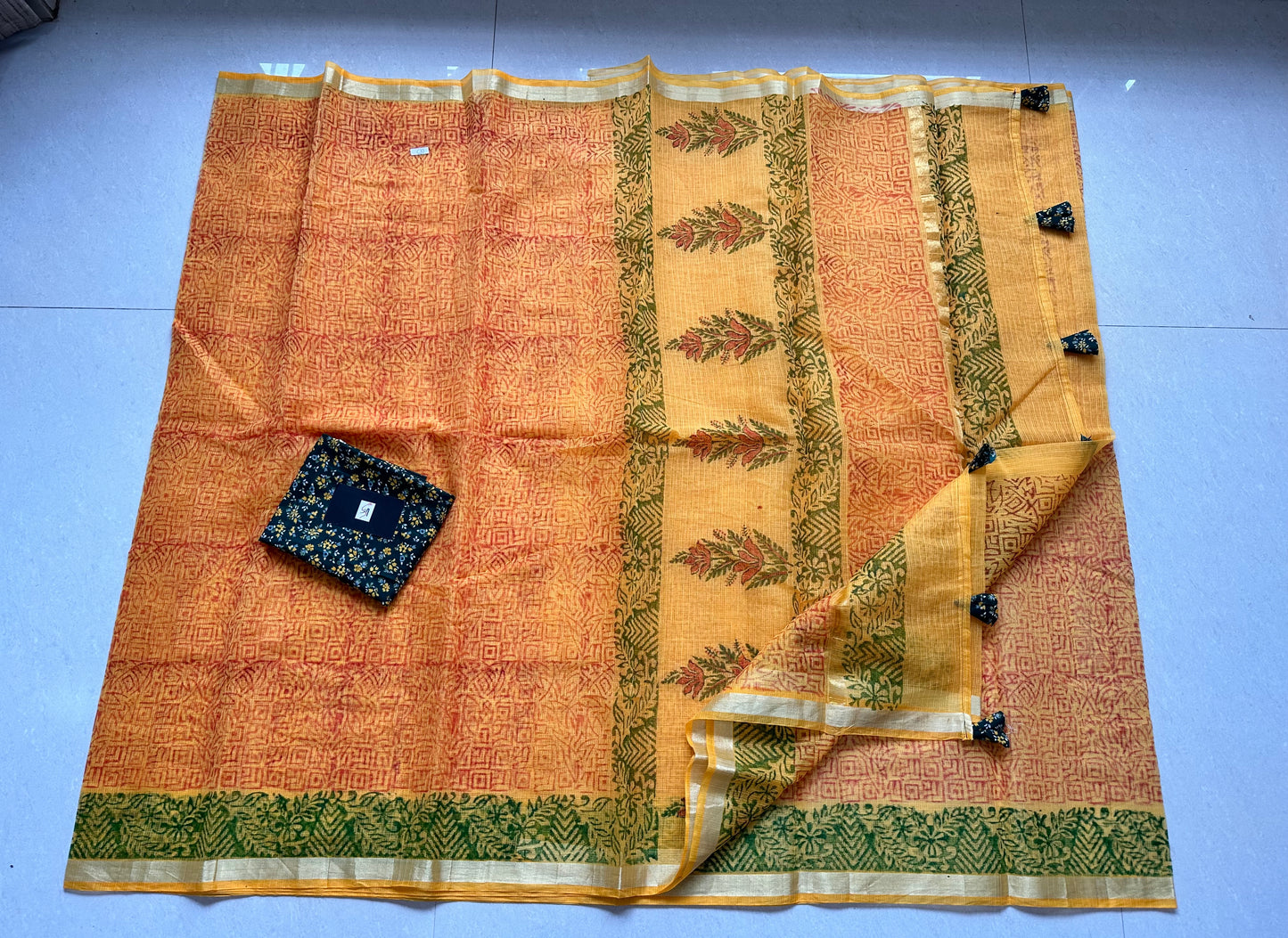 HandBlock Printed Kota Cotton Doria Saree