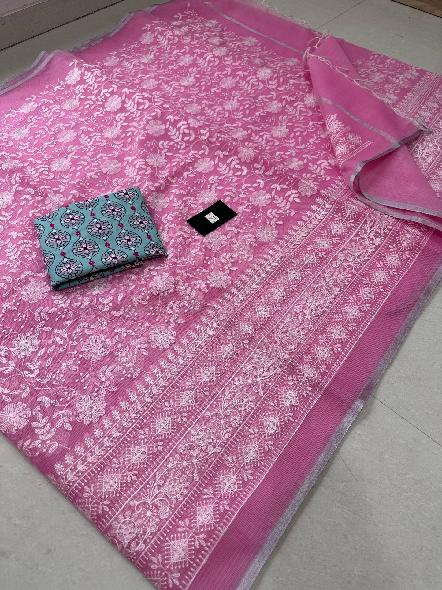 Embroidered Kota Cotton Doria Saree