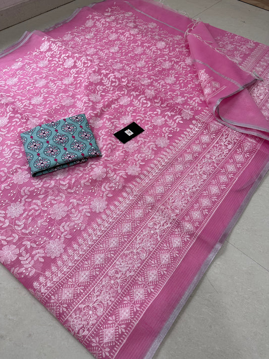 Embroidered Kota Cotton Doria Saree