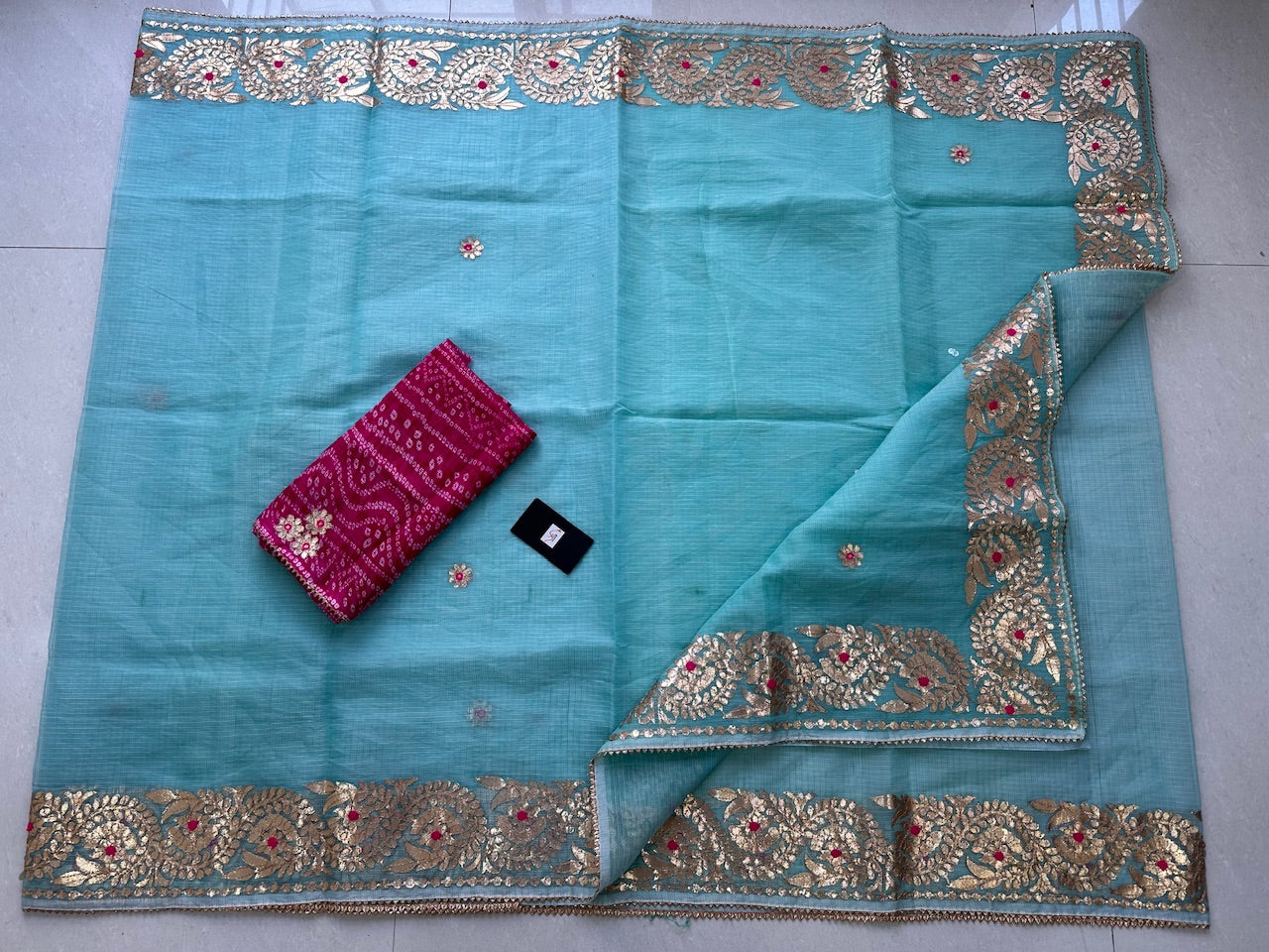 Jaipuri Gota Patti Embroidered Kota Cotton Doria Saree