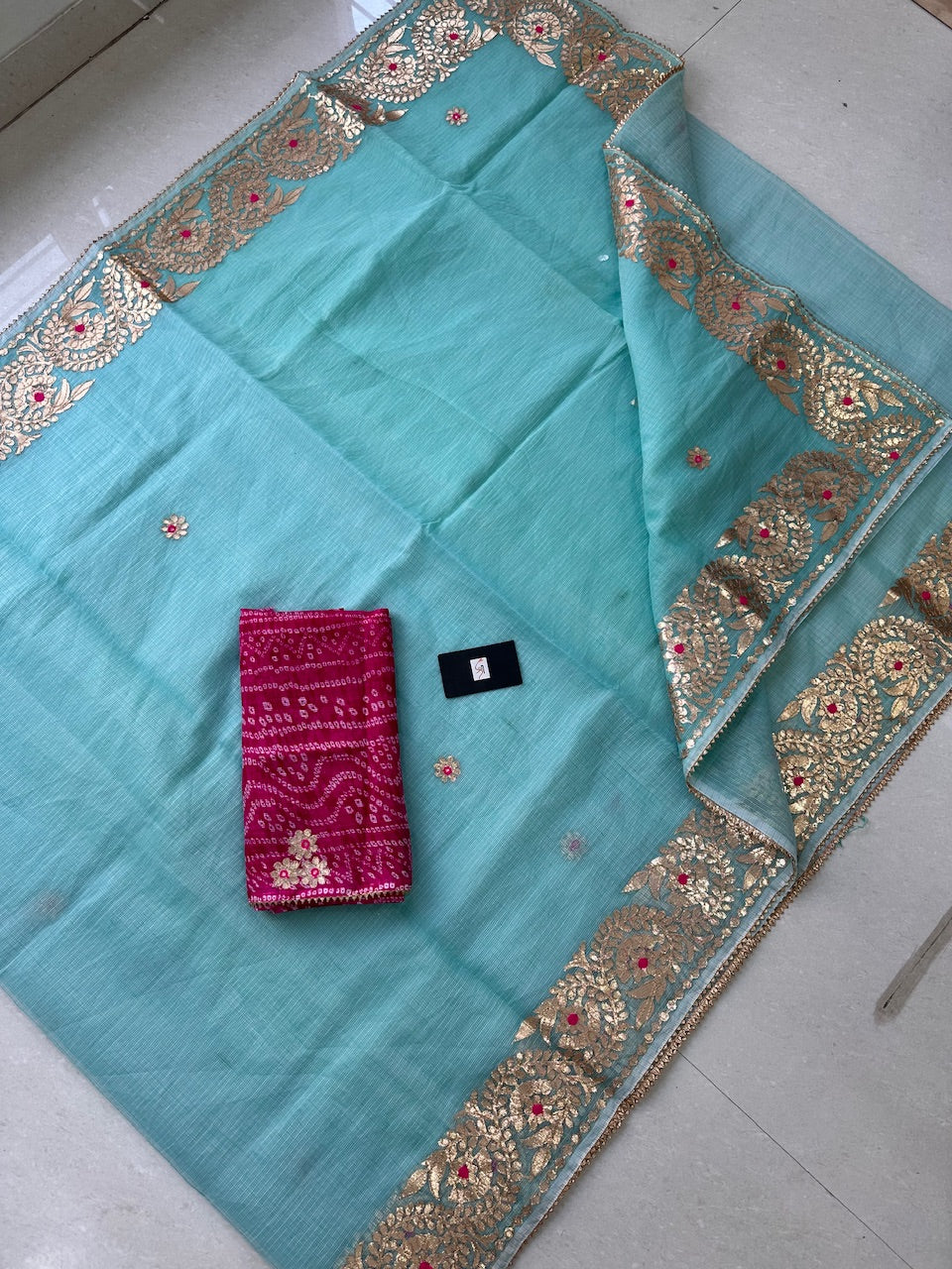 Jaipuri Gota Patti Embroidered Kota Cotton Doria Saree