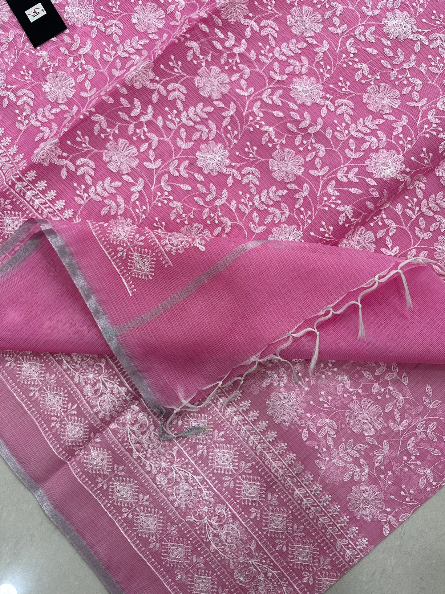 Embroidered Kota Cotton Doria Saree