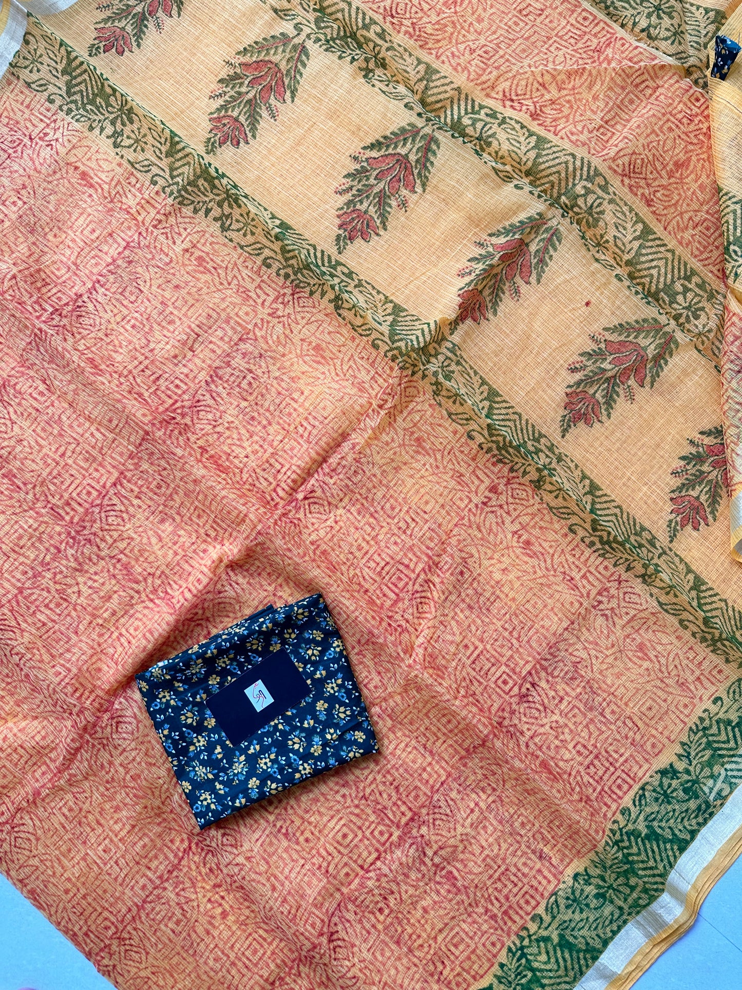 HandBlock Printed Kota Cotton Doria Saree