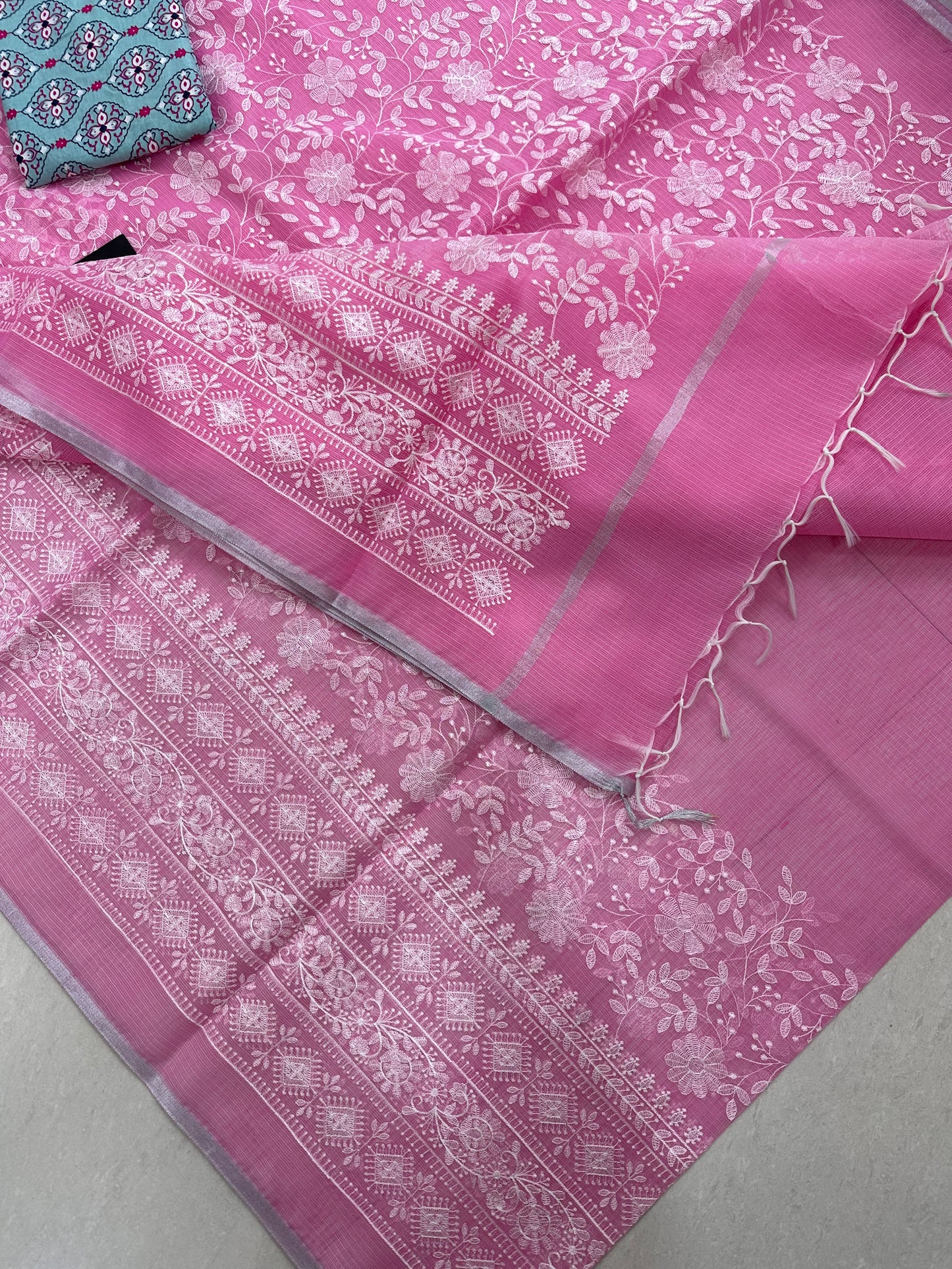 Embroidered Kota Cotton Doria Saree