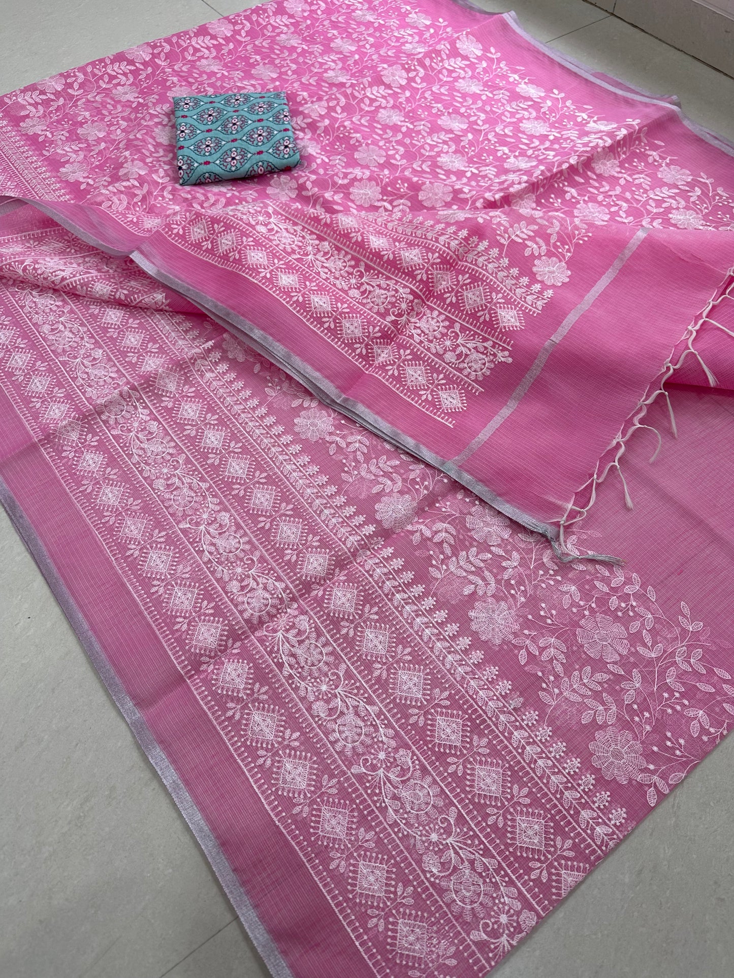 Embroidered Kota Cotton Doria Saree