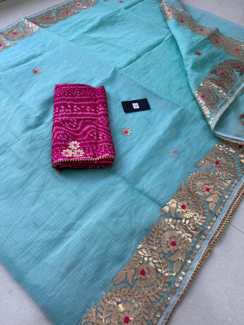 Jaipuri Gota Patti Embroidered Kota Cotton Doria Saree