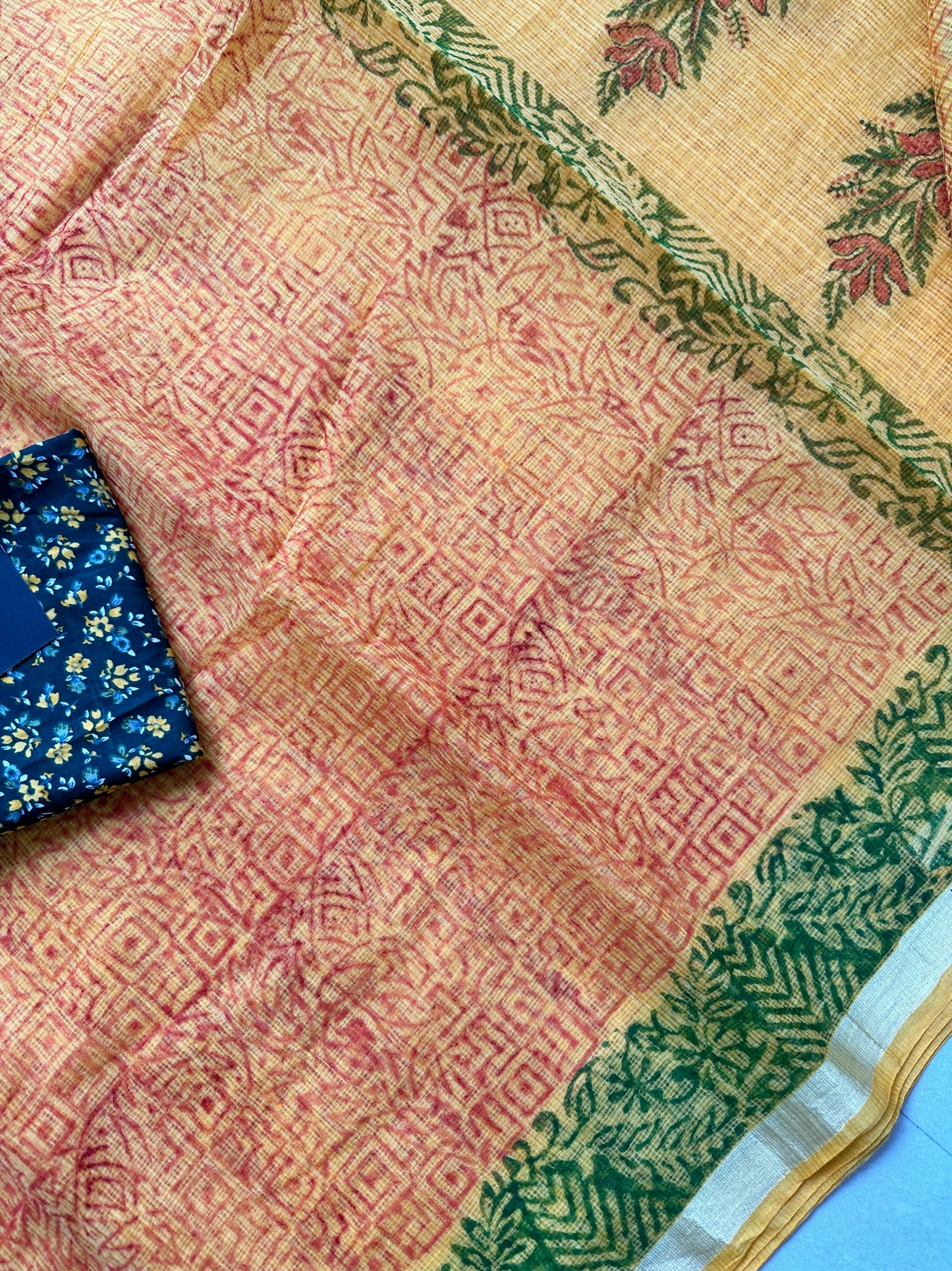 HandBlock Printed Kota Cotton Doria Saree