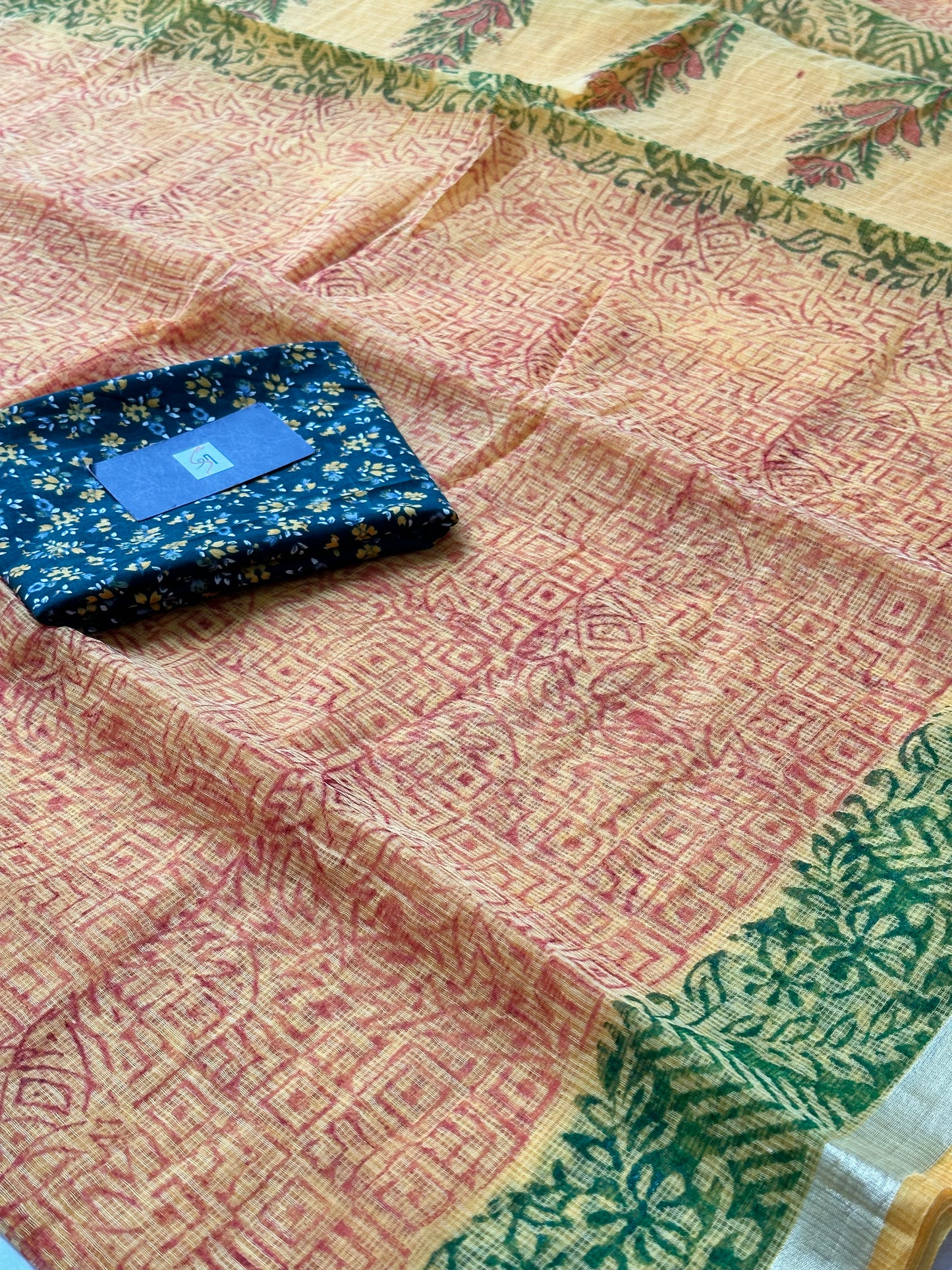 HandBlock Printed Kota Cotton Doria Saree