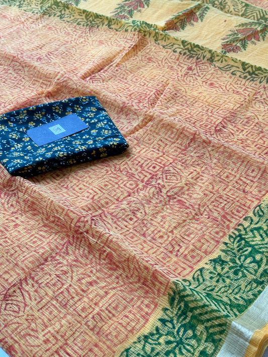 HandBlock Printed Kota Cotton Doria Saree