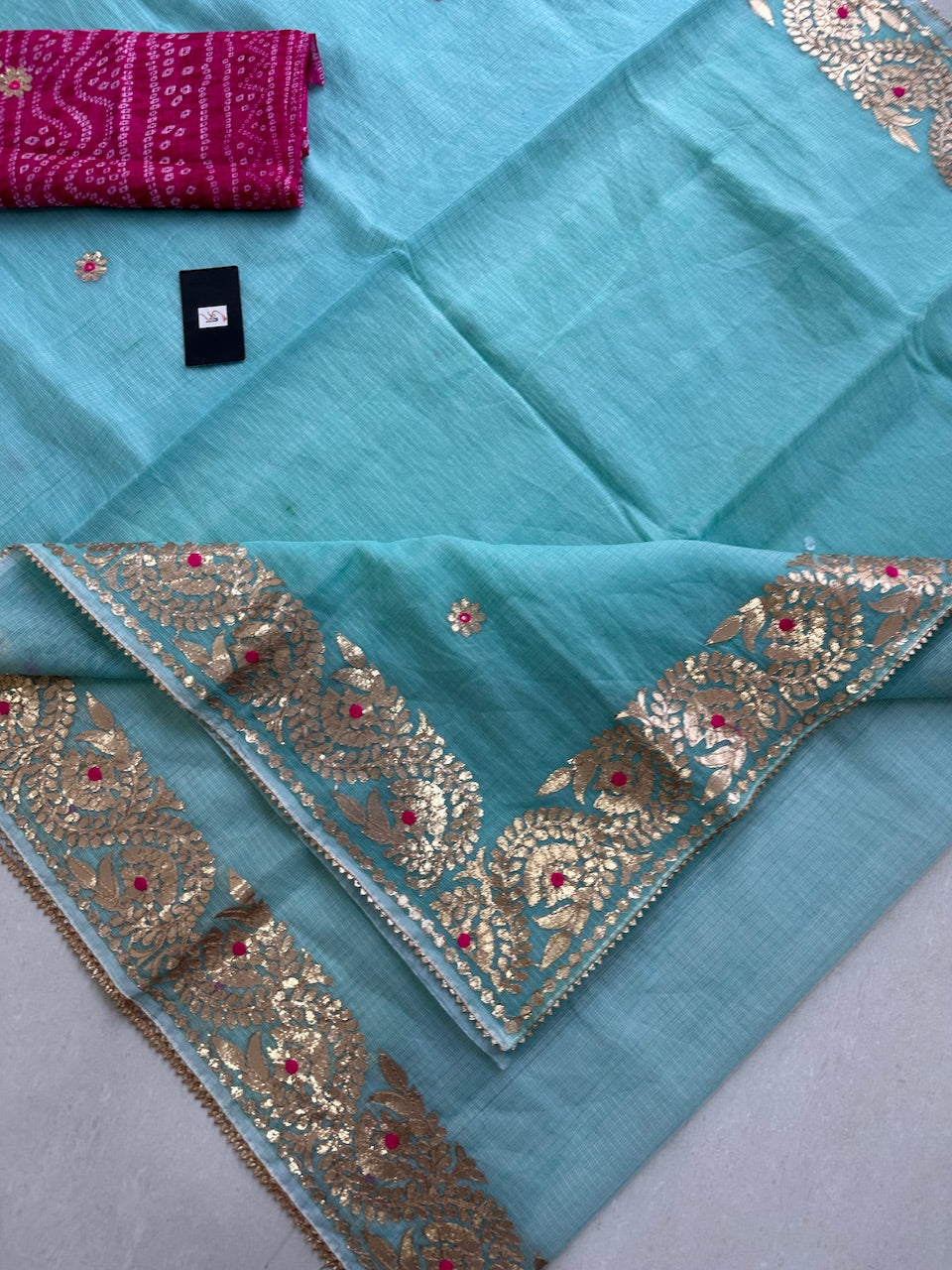 Jaipuri Gota Patti Embroidered Kota Cotton Doria Saree