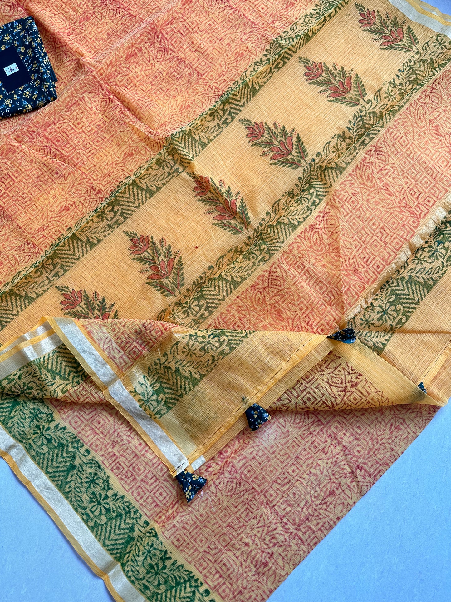 HandBlock Printed Kota Cotton Doria Saree