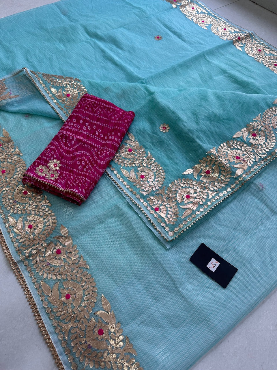 Jaipuri Gota Patti Embroidered Kota Cotton Doria Saree