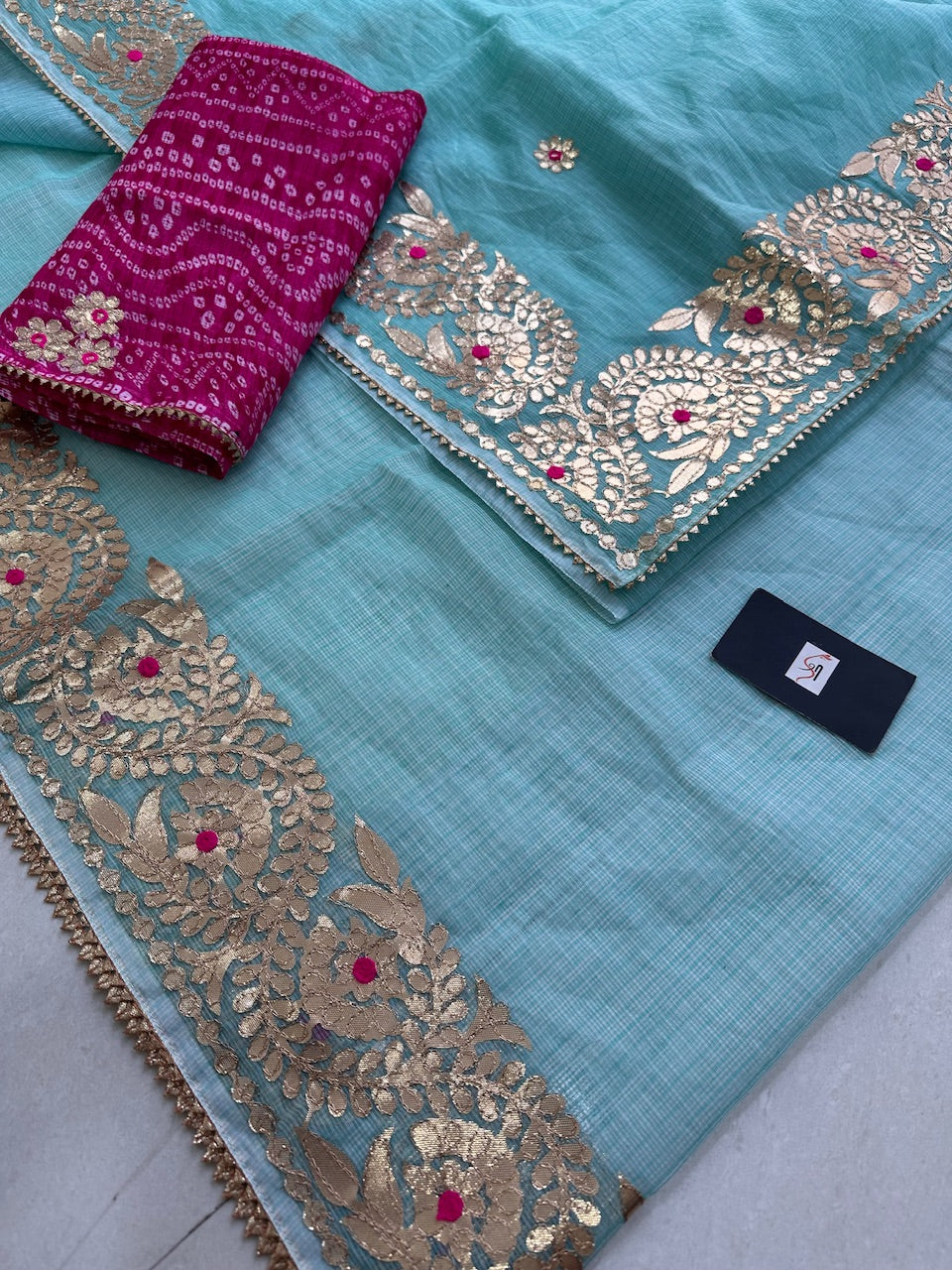 Jaipuri Gota Patti Embroidered Kota Cotton Doria Saree