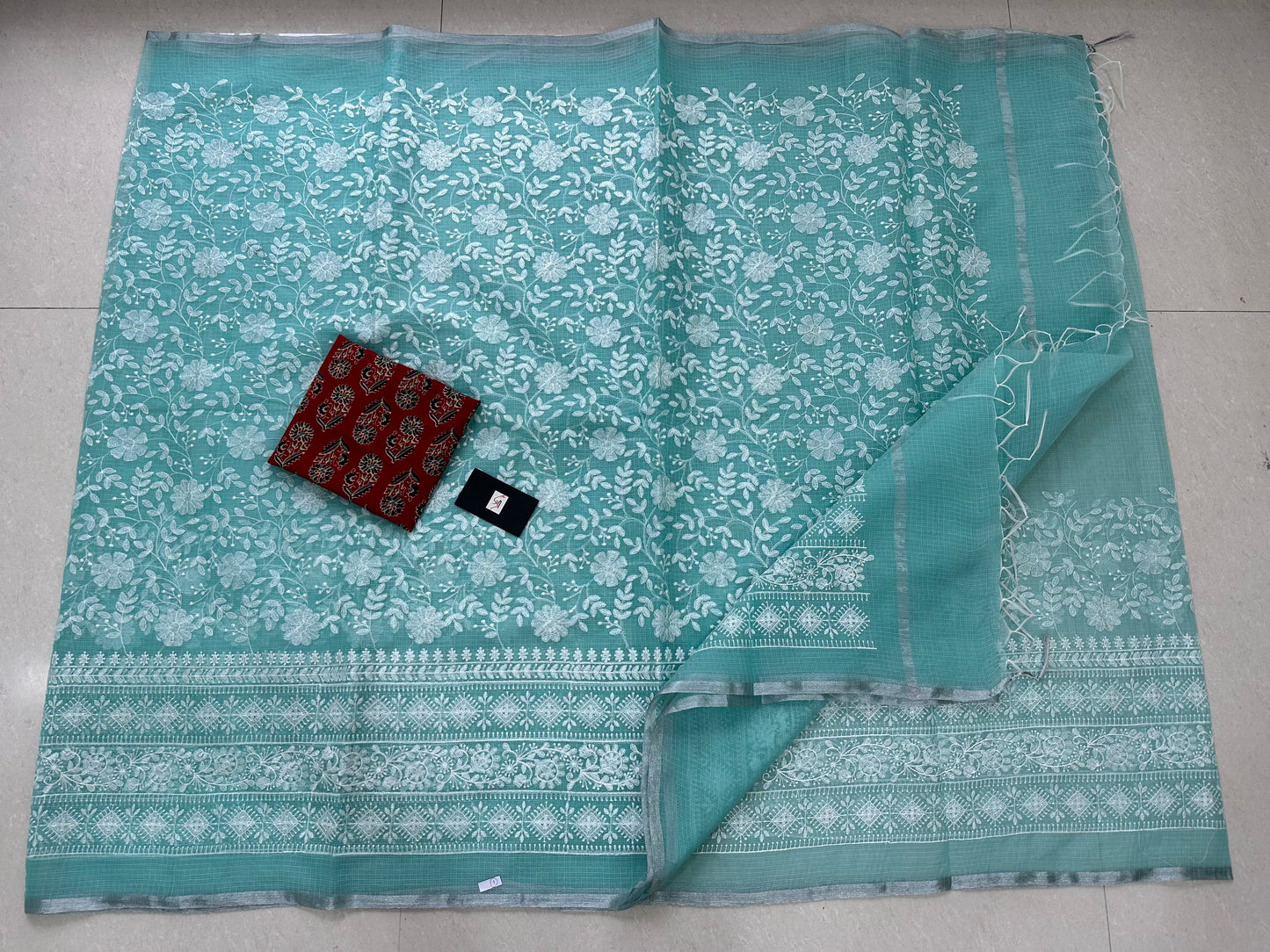 Embroidered Kota Cotton Doria Saree