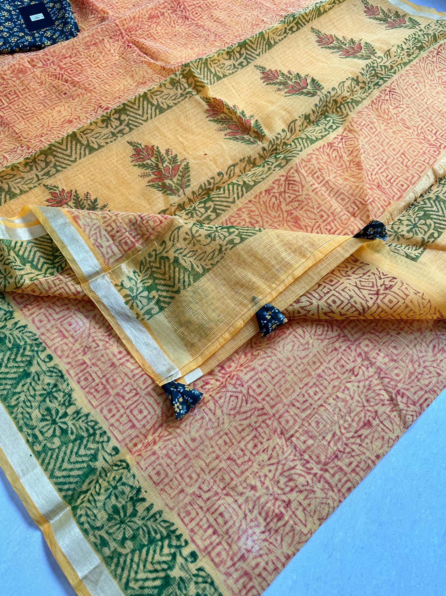 HandBlock Printed Kota Cotton Doria Saree