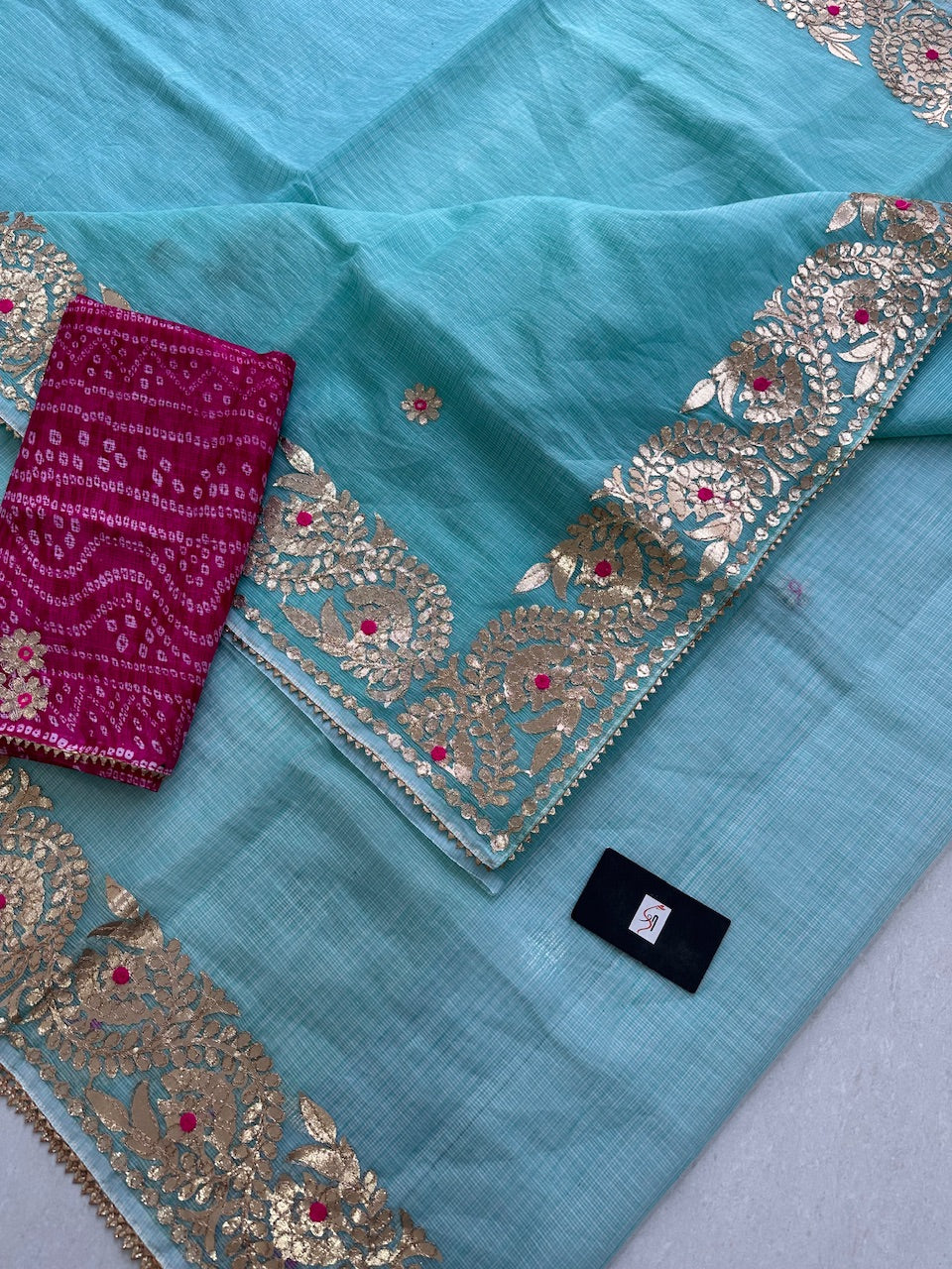 Jaipuri Gota Patti Embroidered Kota Cotton Doria Saree