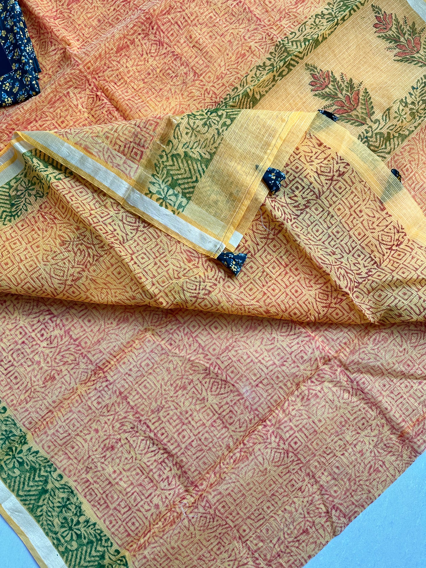 HandBlock Printed Kota Cotton Doria Saree