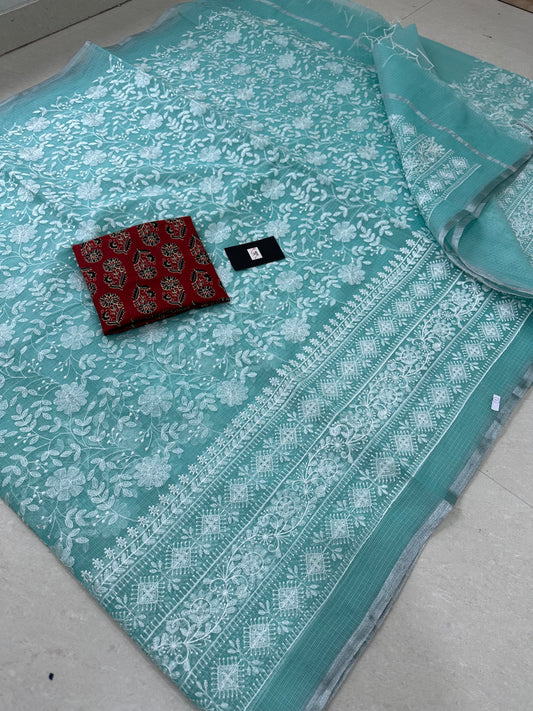 Embroidered Kota Cotton Doria Saree