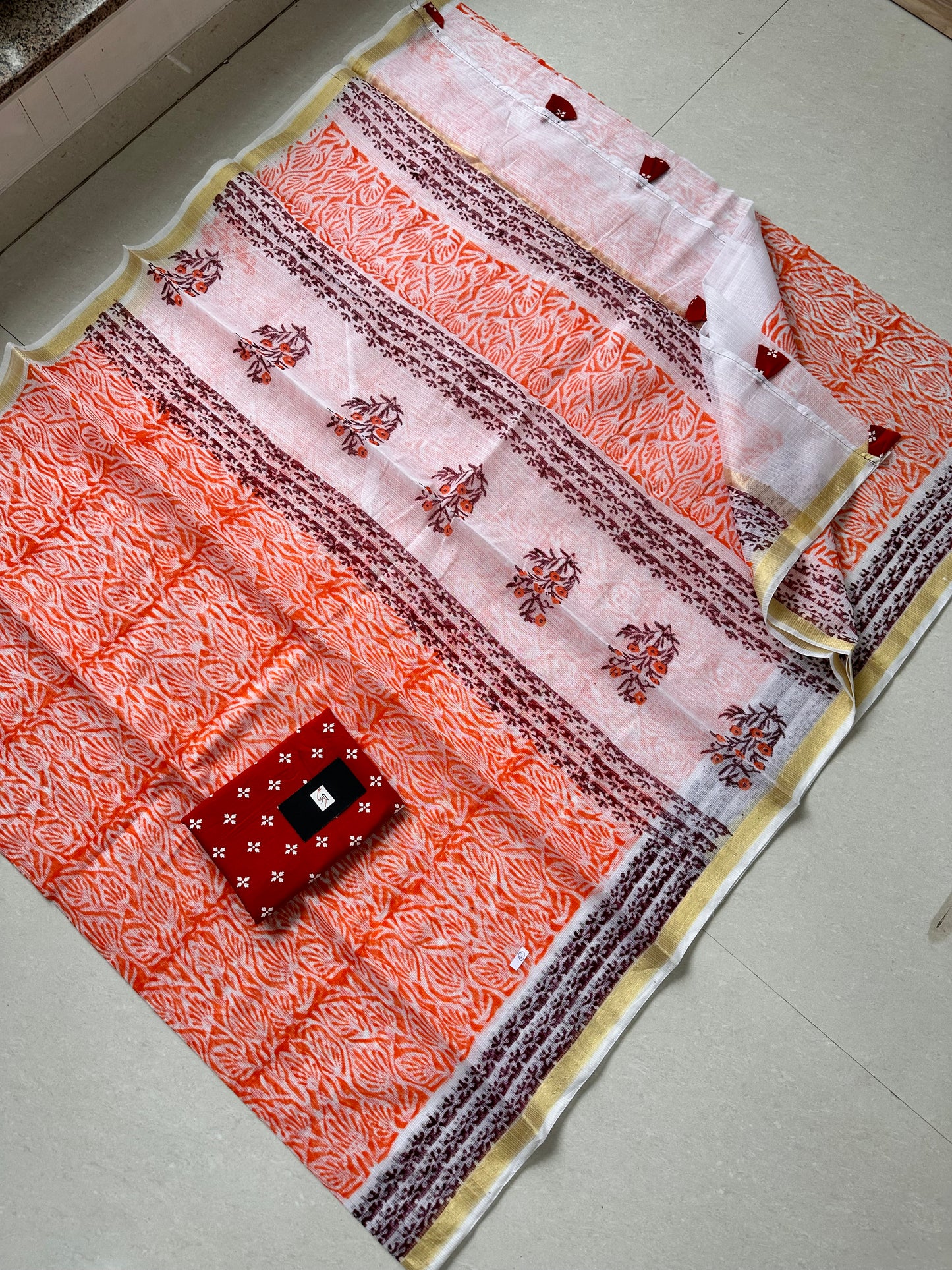 HandBlock Printed Kota Cotton Doria Saree