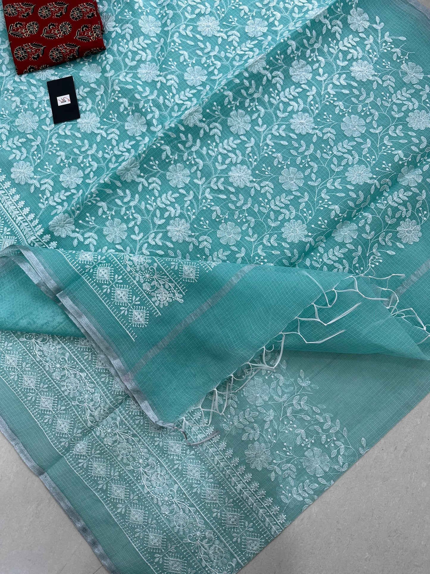 Embroidered Kota Cotton Doria Saree