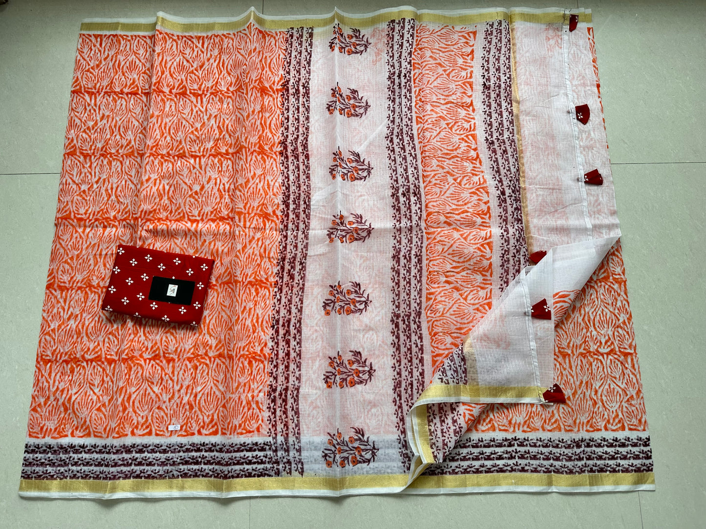 HandBlock Printed Kota Cotton Doria Saree