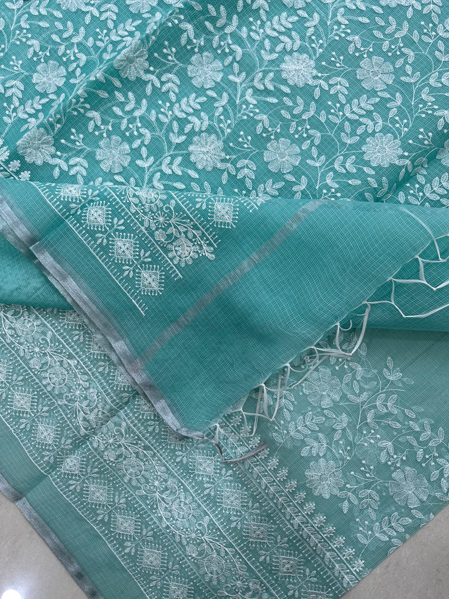 Embroidered Kota Cotton Doria Saree