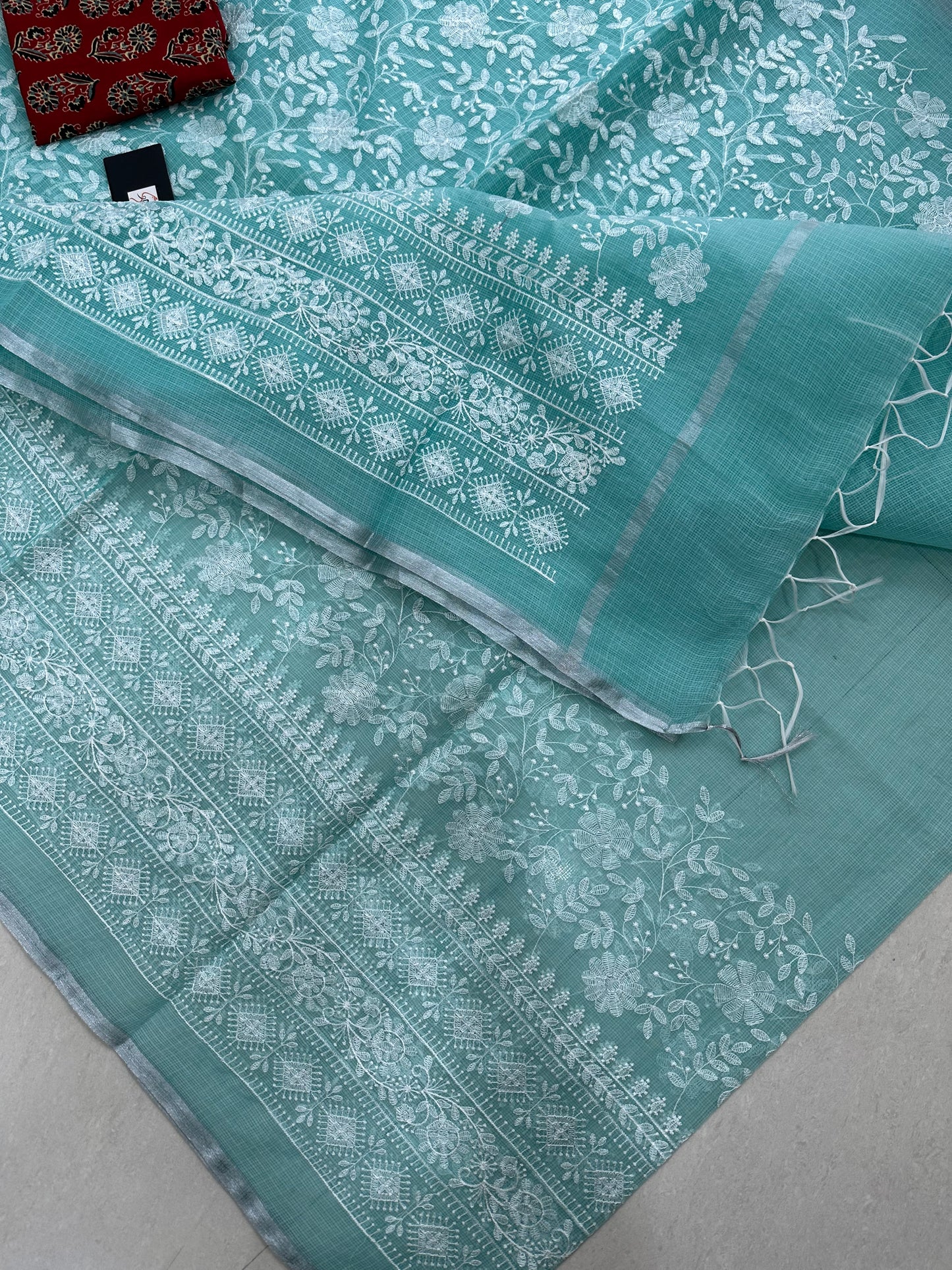 Embroidered Kota Cotton Doria Saree