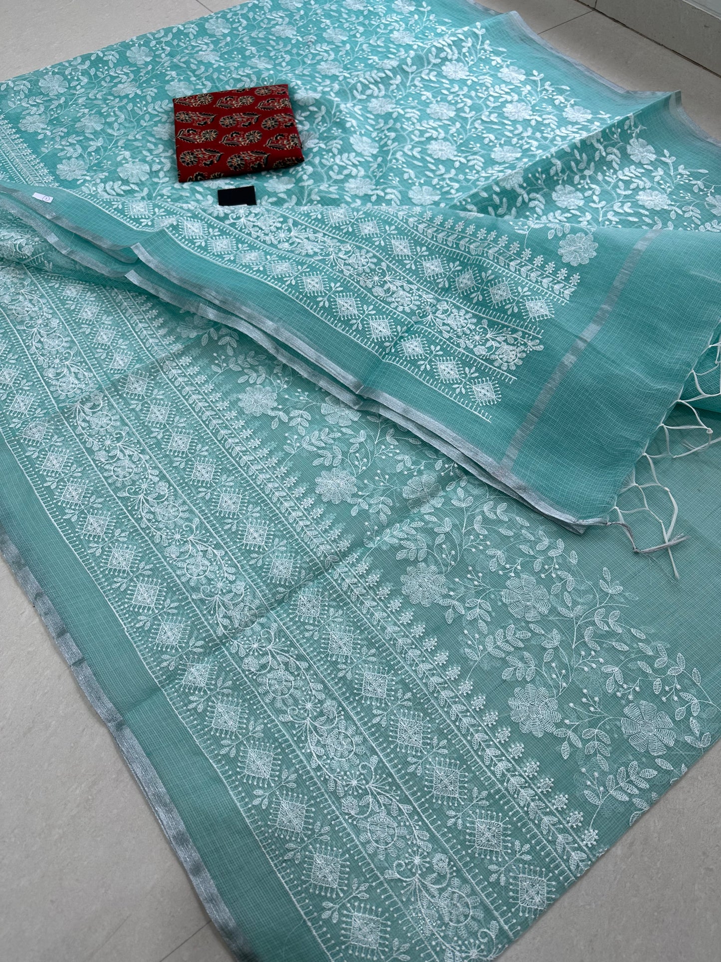 Embroidered Kota Cotton Doria Saree