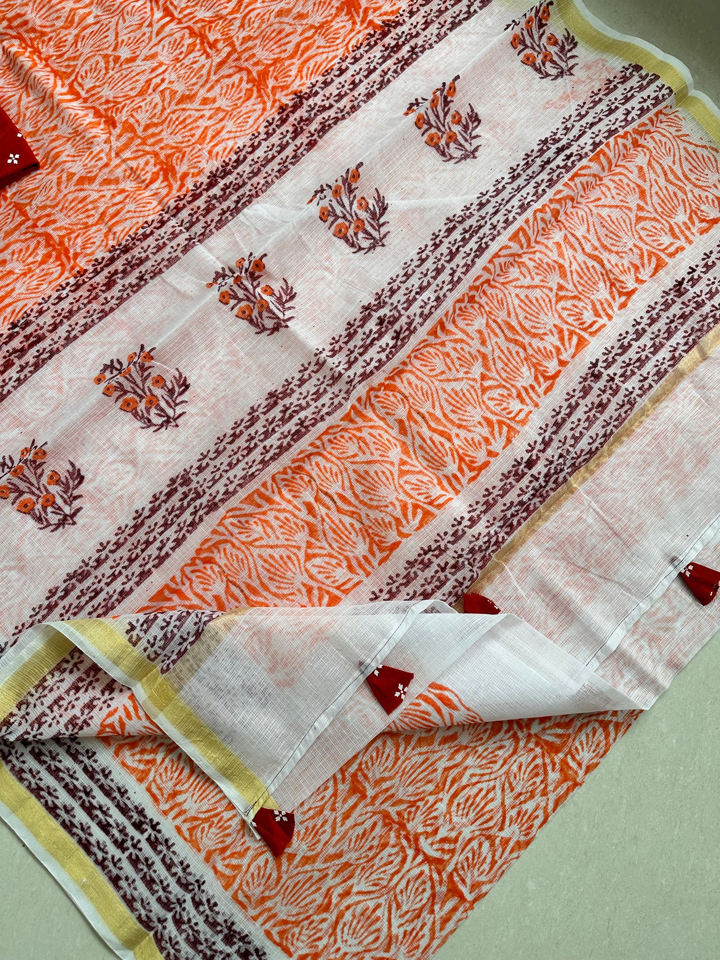 HandBlock Printed Kota Cotton Doria Saree