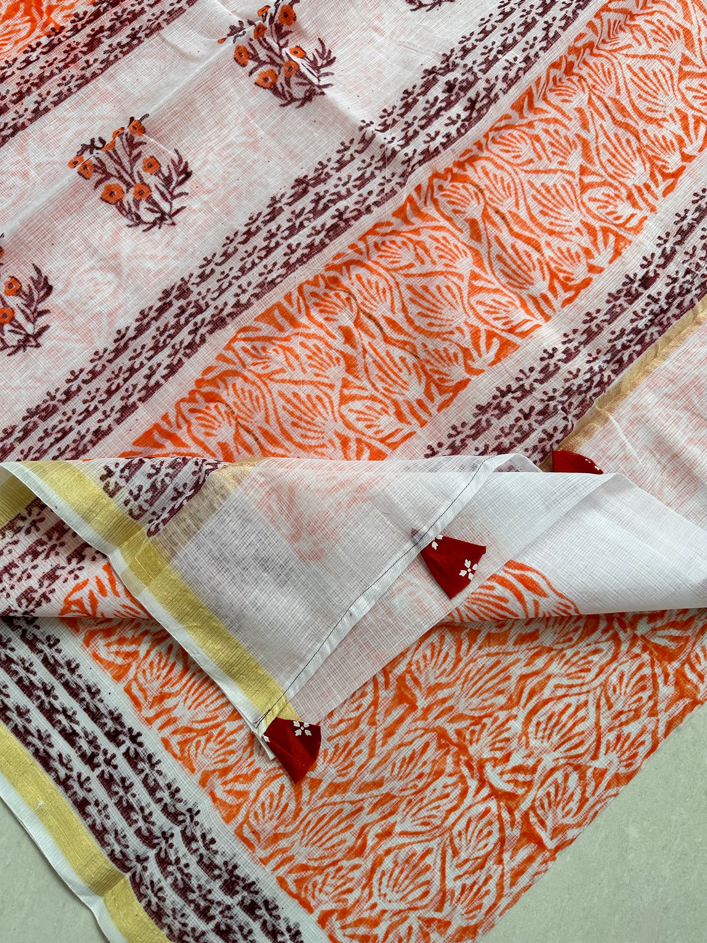 HandBlock Printed Kota Cotton Doria Saree