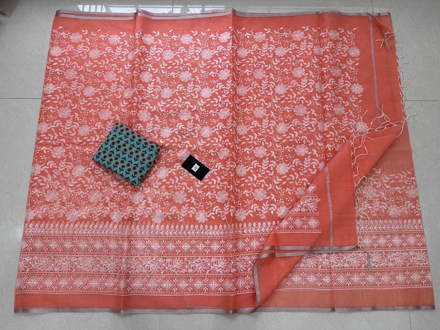 Embroidered Kota Cotton Doria Saree