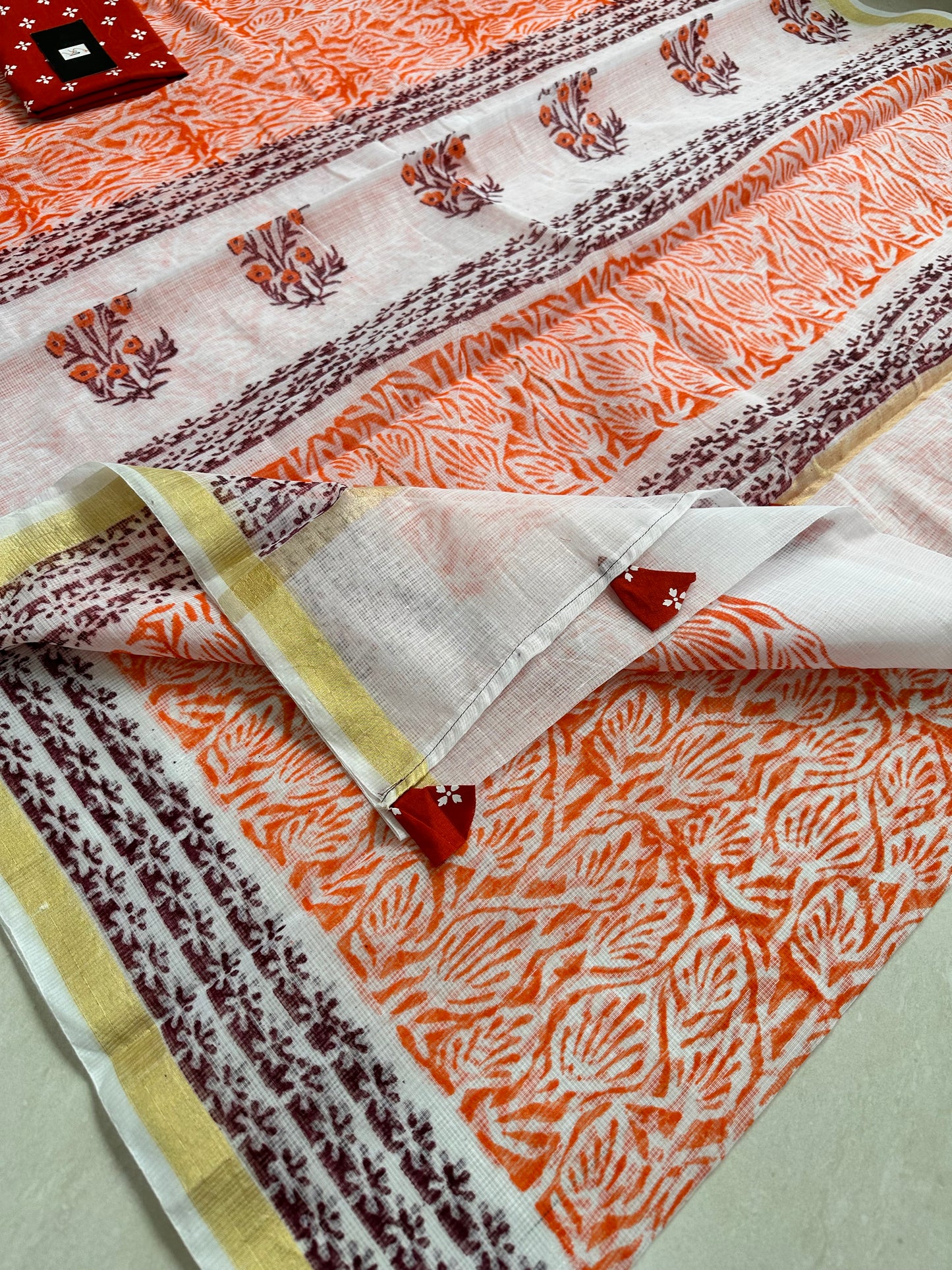 HandBlock Printed Kota Cotton Doria Saree