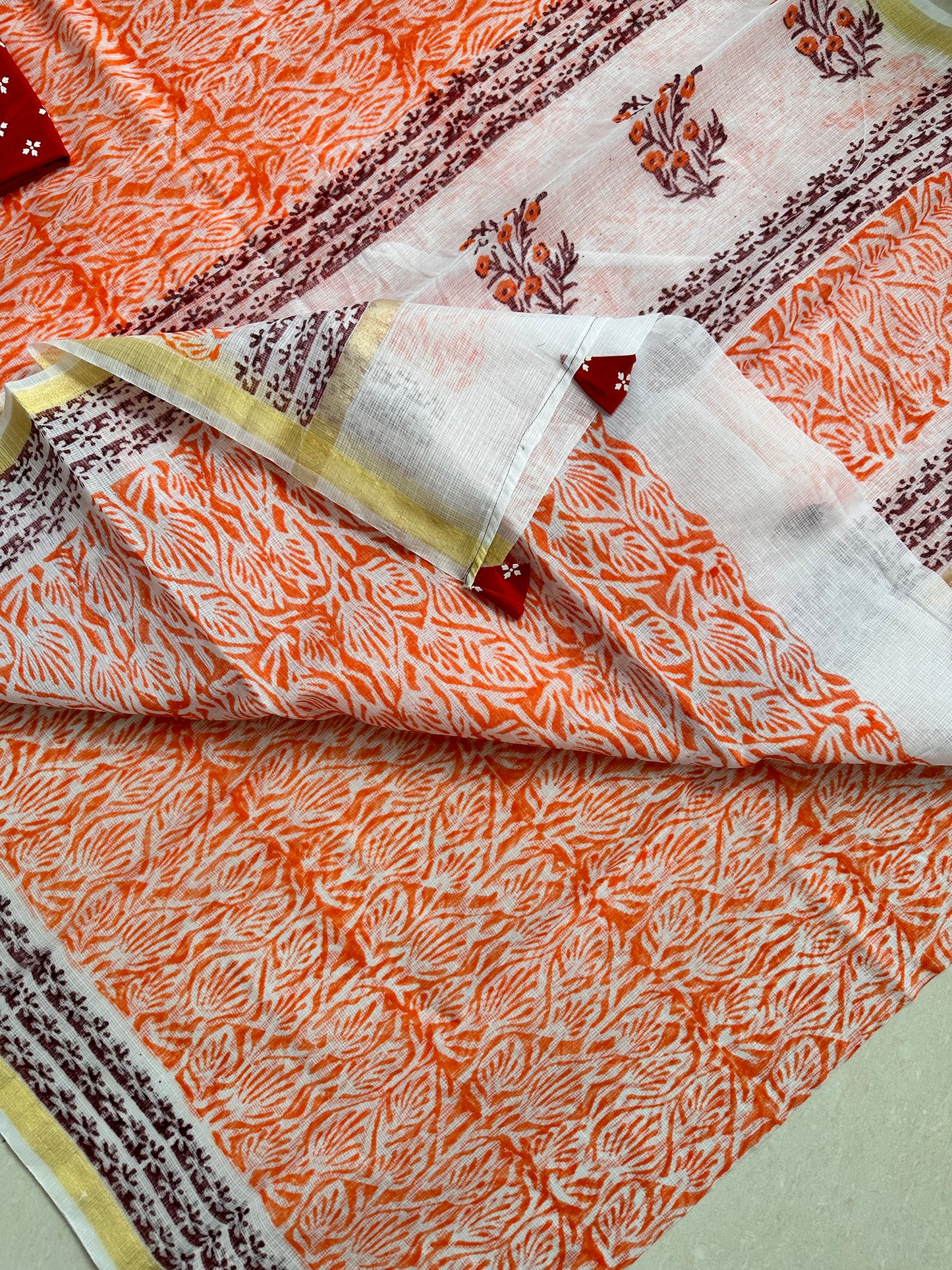 HandBlock Printed Kota Cotton Doria Saree