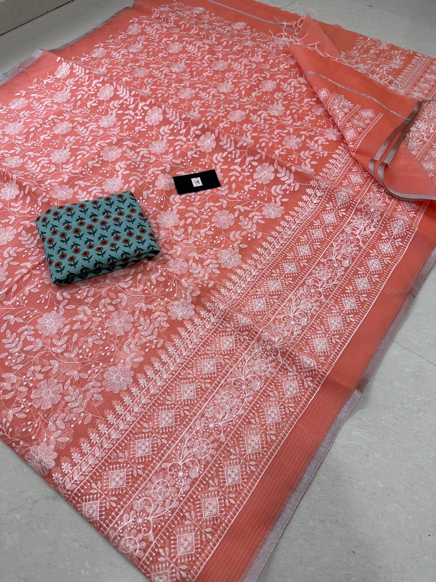 Embroidered Kota Cotton Doria Saree