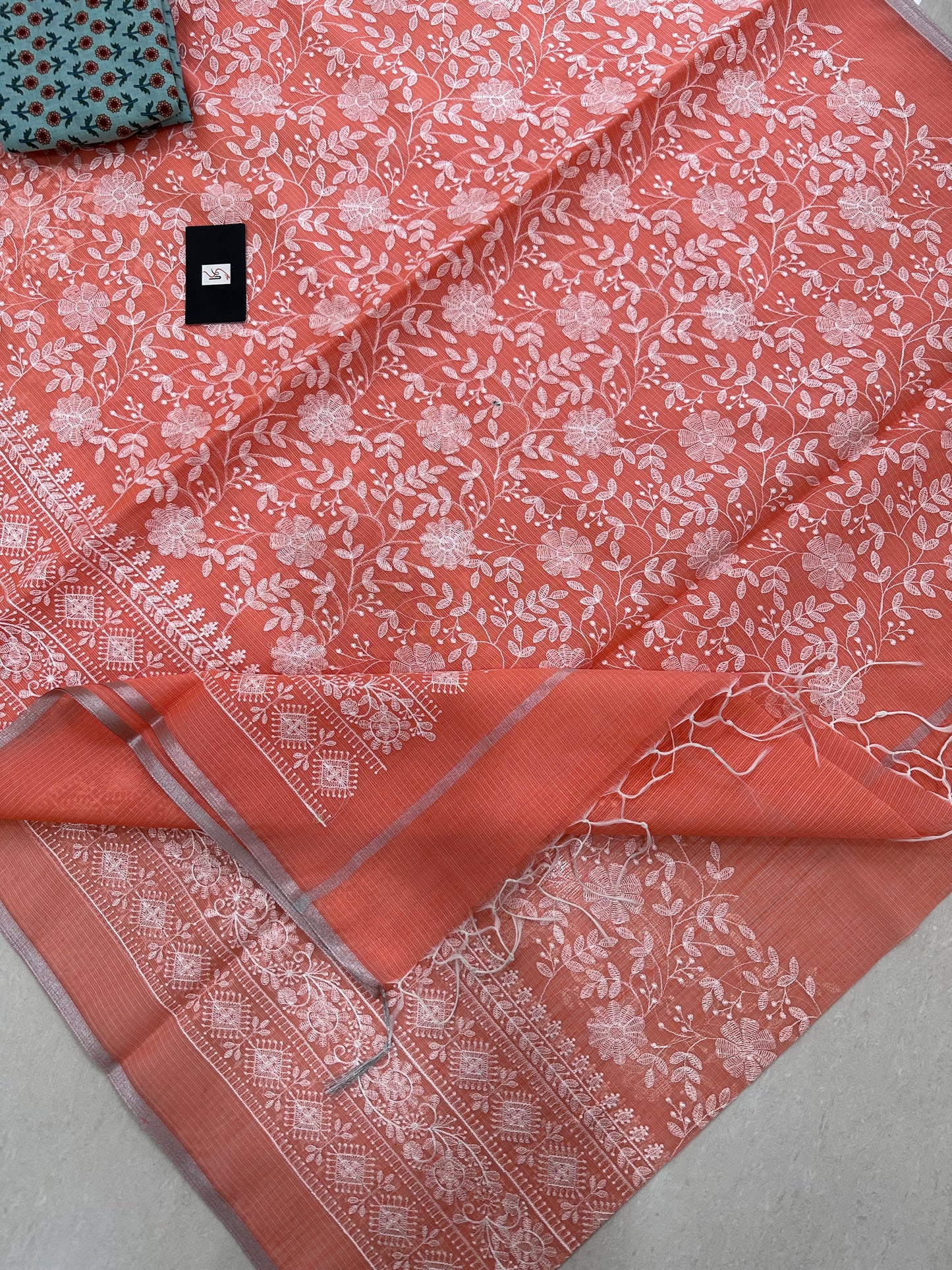 Embroidered Kota Cotton Doria Saree